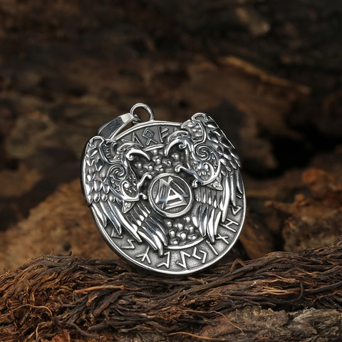 Vikingo Nórdico Runas Valknut Cuervo Colgante Collar de Acero Inoxidable Vintage Retro Odin Cuervo Joyería para Hombres