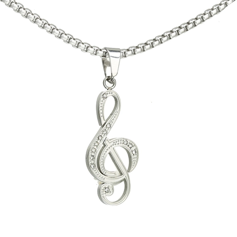 Collana Con Pendente Chiave Di Violino Acciaio Inossidabile Nota Musicale Simbolo Musicale Strass Elegante Gioielli Moda
