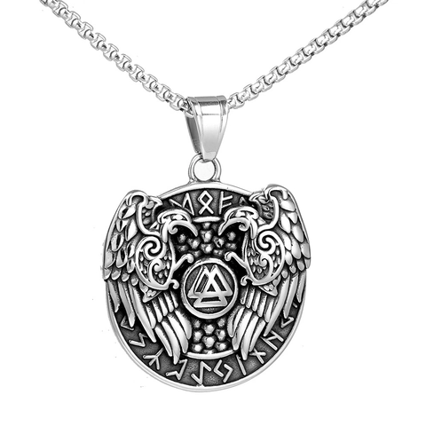 Vikingo Nórdico Runas Valknut Cuervo Colgante Collar de Acero Inoxidable Vintage Retro Odin Cuervo Joyería para Hombres
