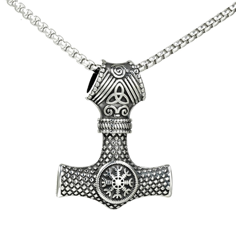 Collana con Ciondolo Vichingo Martello di Thor Mjolnir Vintage per Uomo Acciaio Inossidabile Retrò Nordico Vegvisir Bussola Totem Gioielli Punk Gothic