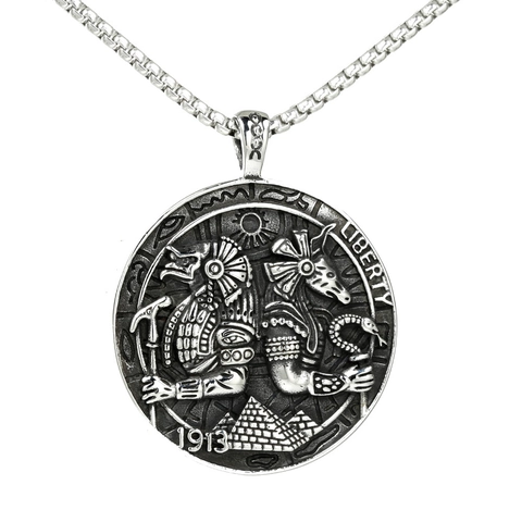 Retro Ancient Egyptian Anubis God Medallion Stainless Steel Pendant Necklace Vintage Mythology Coin Jewelry For Men Women