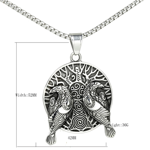 Ciondolo Solo Vichingo Vintage Corvi di Odino Yggdrasil Albero della Vita Acciaio Inossidabile Rilievo Corvo Rotondo per Uomo Donna