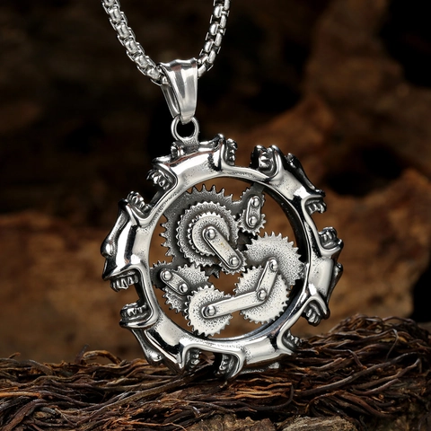 Colgante Steampunk de Acero Inoxidable Envejecido Engranaje Mecánico Calavera para Hombre Joyería Estilo Industrial Colgante Solo