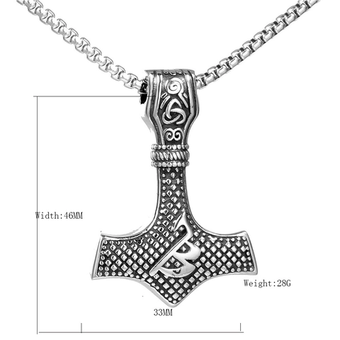 Collana con Ciondolo Martello di Thor Vichingo Norreno Acciaio Inossidabile Retrò Nodo Celtico Rune di Odino Gothic Punk Gioielli