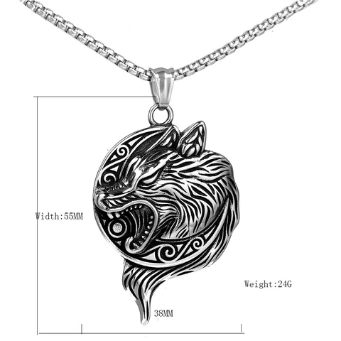Ciondolo Solo Senza Catena Vichingo in Acciaio Inossidabile a Forma di Testa di Lupo e Luna per Uomo Gioielli Gothic