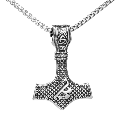 Collana con Ciondolo Martello di Thor Vichingo Norreno Acciaio Inossidabile Retrò Nodo Celtico Rune di Odino Gothic Punk Gioielli