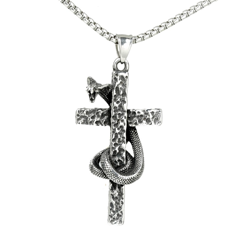 Collana Con Pendente a Croce Avvolto Da Serpente In Acciaio Inossidabile 316 Gotico Vintage Punk Rock Gioielli Per Uomo Donna