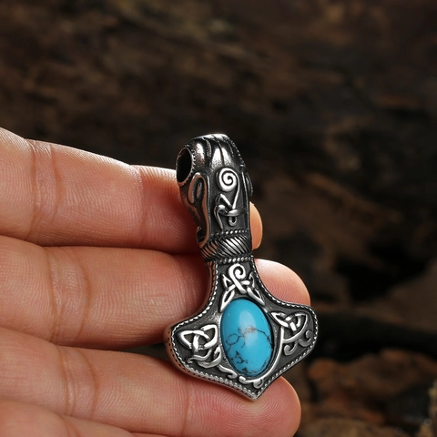 Collana con Pendente Martello di Thor Mjolnir Vichingo Retrò Acciaio Inossidabile Nodo Celtico Strass Gioielli da Uomo