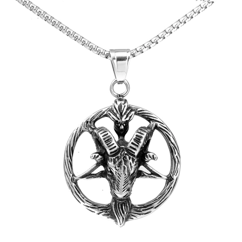 Ciondolo Baphomet in Acciaio Inossidabile Vintage Testa di Capra Pentacolo per Uomo Punk Gotico Medaglione Solo Ciondolo