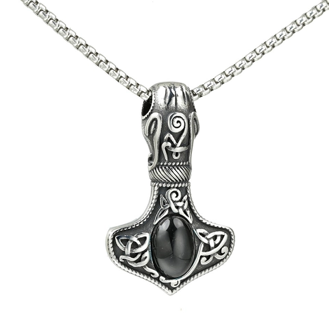 Collana con Pendente Martello di Thor Mjolnir Vichingo Retrò Acciaio Inossidabile Nodo Celtico Strass Gioielli da Uomo