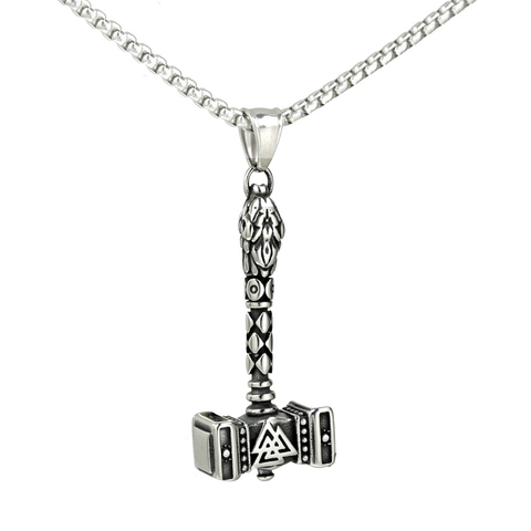 Collana Martello di Thor Vichingo Vintage in Acciaio Inossidabile Uomo Ciondolo Triangolo Valknut Odino Gioielli Mitologia Norrena Retro