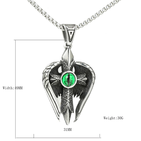 Collar con Colgante de Cruz de Alas de Murciélago de Acero Inoxidable Gótico para Hombres Mujeres Vintage Ojo Turco Strass Joyería Punk Regalo