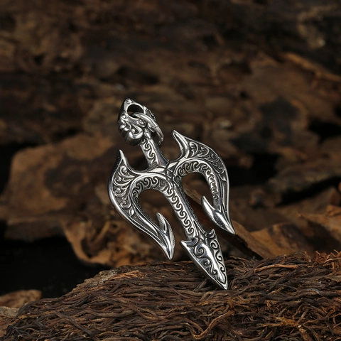 Collana con Ciondolo a Tridente in Acciaio Inossidabile Vintage per Uomo Donna Retro con Motivo a Volute Vichingo Punk Gotico