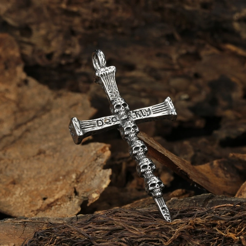 Collana con Ciondolo a Croce Teschio Gotico Vintage per Uomo in Acciaio Inossidabile Lettera Deathly Gioielli Punk Retro