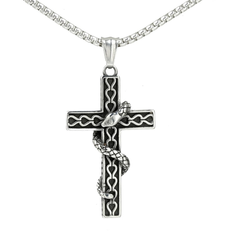 Gotischer Edelstahl Schlange Umwickelt Kreuz Anhänger Retro Punk Schmuck Zubehör Für Damen Herren Nur Anhänger Ohne Kette