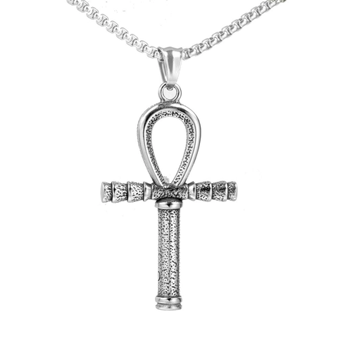 Collar con Colgante de Cruz Ankh del Antiguo Egipto de Acero Inoxidable Vintage para Hombre Joyería de Protección Religiosa Retro Punk
