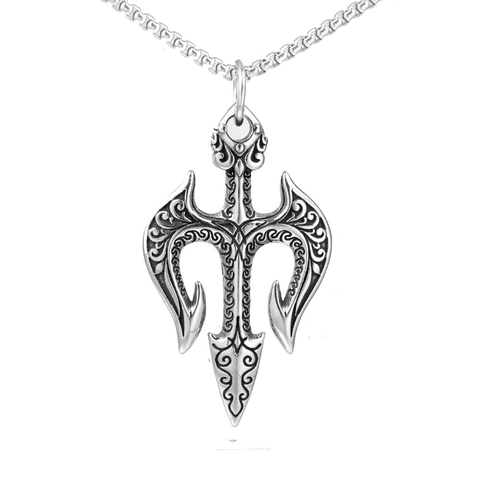 Collana con Ciondolo a Tridente in Acciaio Inossidabile Vintage per Uomo Donna Retro con Motivo a Volute Vichingo Punk Gotico