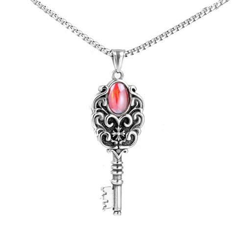 Collana Con Ciondolo a Chiave in Acciaio Inossidabile 316 Stile Etnico Retrò Con Strass Rossi Gothic Punk Hip Hop Gioielli alla Moda per Uomo Donna