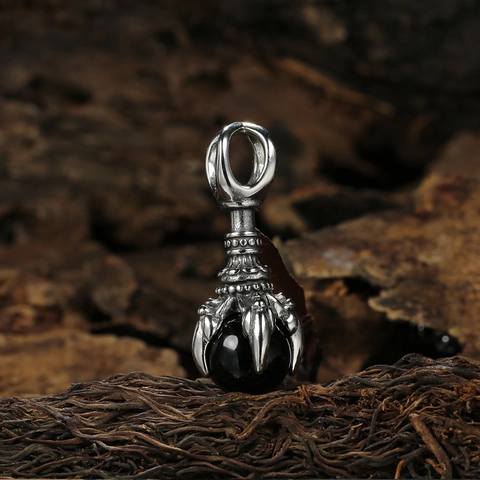 Collana con Ciondolo Artiglio di Drago Punk Gotico Vintage da Uomo in Acciaio Inossidabile con Perla di Vetro
