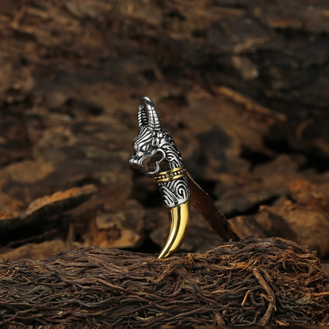 Collana con Pendente a Forma di Dente di Lupo e Drago in Acciaio Inossidabile Retrò Gioielli Punk Vichinghi Etnici