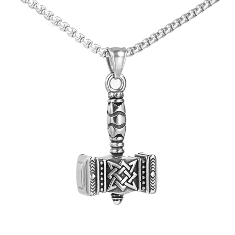 Collana con Pendente Martello di Thor Mjolnir Vichingo Acciaio Inossidabile Mitologia Norrena Retrò Invecchiato Gioielli Uomo Regalo