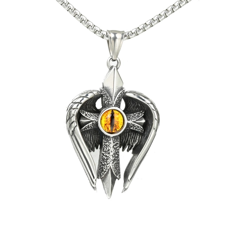 Collar con Colgante de Cruz de Alas de Murciélago de Acero Inoxidable Gótico para Hombres Mujeres Vintage Ojo Turco Strass Joyería Punk Regalo
