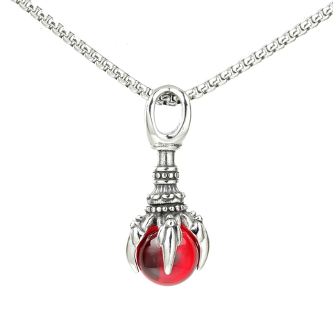 Gothic Vintage Stainless Steel Pendant Necklace For Men Women Retro Punk Dragon Claw Key Rhinestone Pendant Jewelry Gift