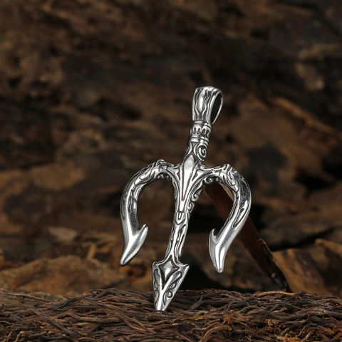 Collana con Ciondolo a Tridente in Acciaio Inossidabile Vintage per Uomo Design Mitologico in Rilievo Gioielli Mitologici Stile Punk