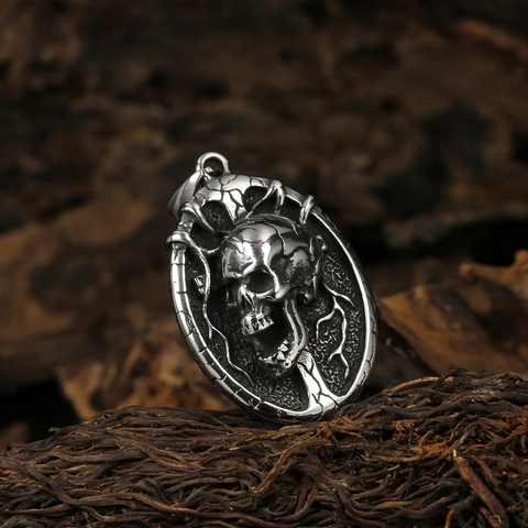 Collana con Ciondolo a Teschio in Acciaio Inossidabile Retro Punk per Uomo Donna Gioielli con Teschio Gotico Invecchiato Catena a Scatola Regalo di Halloween