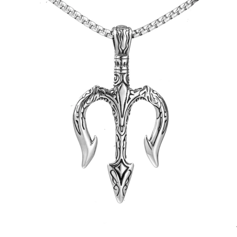 Collana con Ciondolo a Tridente in Acciaio Inossidabile Vintage per Uomo Design Mitologico in Rilievo Gioielli Mitologici Stile Punk