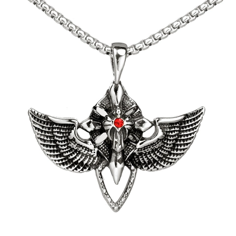 Ciondolo Croce Alata del Diavolo in Acciaio Inossidabile Gotico Con Strass Rosso Gioielli Uomo Stile Punk Vintage Solo Ciondolo