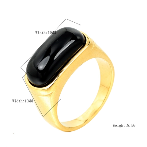 Anello in Acciaio Inossidabile Vintage Punk per Uomo Donna con Grande Strass Rettangolare Nero Verde Incastonato Placcato Oro Argento