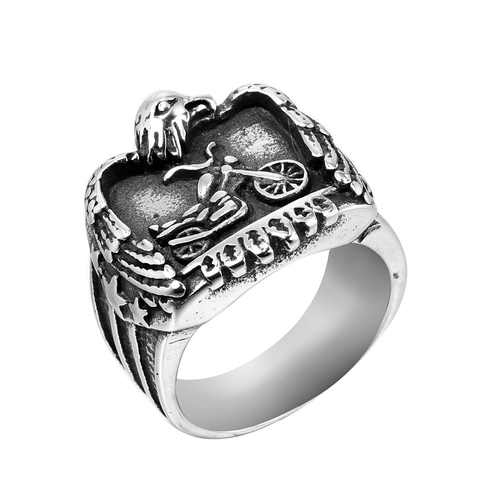 Anello da Moto con Aquila in Acciaio Inossidabile Retro per Uomo Punk Vintage Biker Lucidato Anello Geometrico Testa di Aquila
