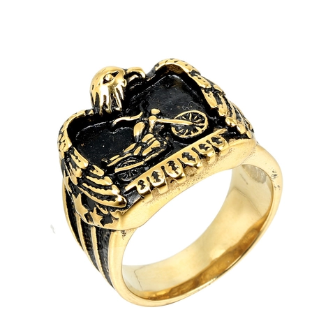 Anello da Moto con Aquila in Acciaio Inossidabile Retro per Uomo Punk Vintage Biker Lucidato Anello Geometrico Testa di Aquila