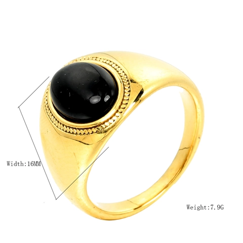 Anillo de Acero Inoxidable Vintage Con Piedra de Ojo de Tigre Ovalada para Hombre Mujer Anillo de Sello Geométrico Simple