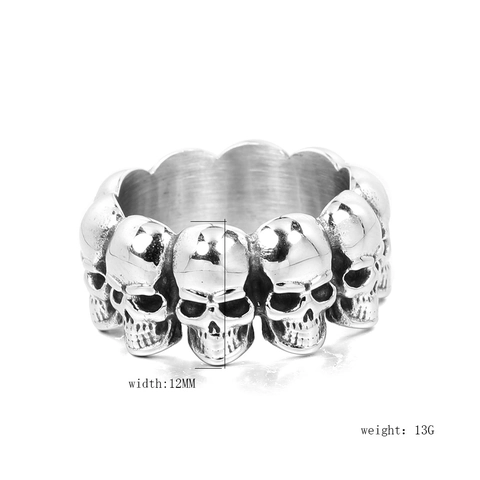 Anello con Teschi in Acciaio Inossidabile per Uomo Gothic Punk Vintage Rock Biker Band Anello Gioielli Moda Lucidati