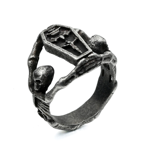 Anello in Acciaio Inossidabile con Bara e Teschio Gotico per Uomo Donna Anello Biker Punk Vintage con Croce Gioielli Hip Hop Regalo