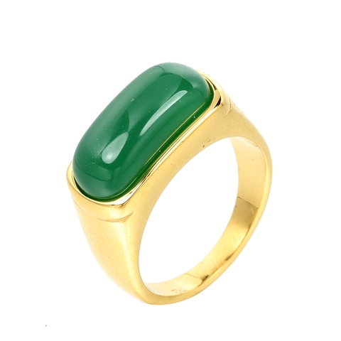 Anello in Acciaio Inossidabile Vintage Punk per Uomo Donna con Grande Strass Rettangolare Nero Verde Incastonato Placcato Oro Argento