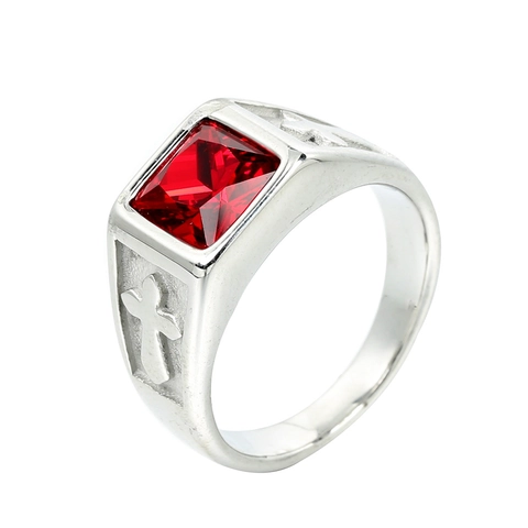 Anello Sigillo Croce in Acciaio Inossidabile Vintage per Uomo Con Intarsio di Strass Quadrato Gotico Punk Religioso Gioielli