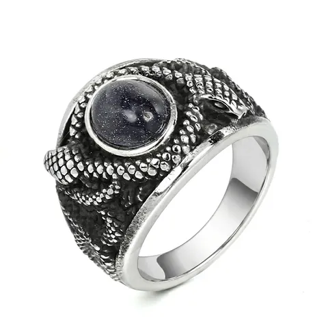 Anillo de Serpiente de Acero Inoxidable Vintage para Hombre Mujer Gótico Punk Animal Diamante de Imitación Piedra de Oro Joyería