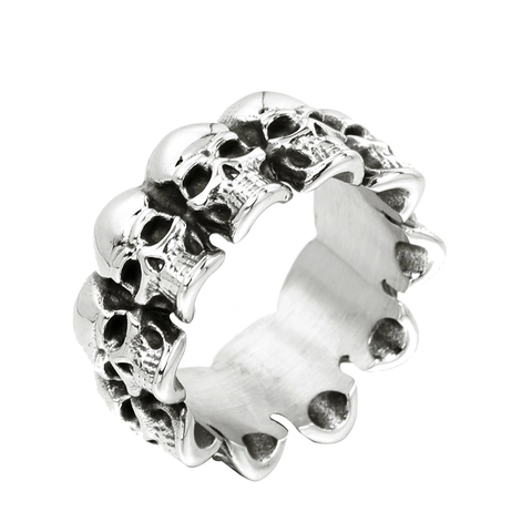 Anello con Teschi in Acciaio Inossidabile per Uomo Gothic Punk Vintage Rock Biker Band Anello Gioielli Moda Lucidati