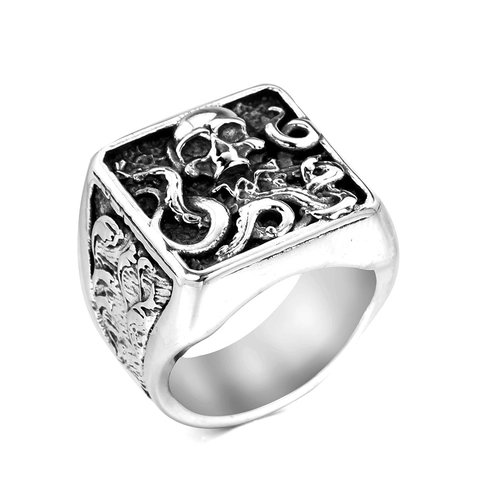 Anello Gotico Vintage con Teschio di Polpo per Uomo in Acciaio Inossidabile Punk Rock Biker Cthulhu Gioielleria