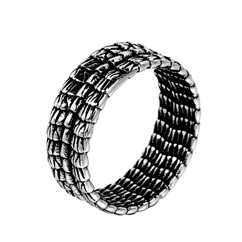 Anello Retro in Acciaio Inossidabile a Squame di Drago per Uomo Punk Gothic Annerito Ossidato Gioielli Personalità Biker