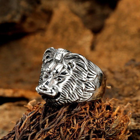 Anello Testa di Leone in Acciaio Inossidabile 316L Vintage per Uomo Punk Hip Hop Motivo Animale Intagliato Gioielli Biker