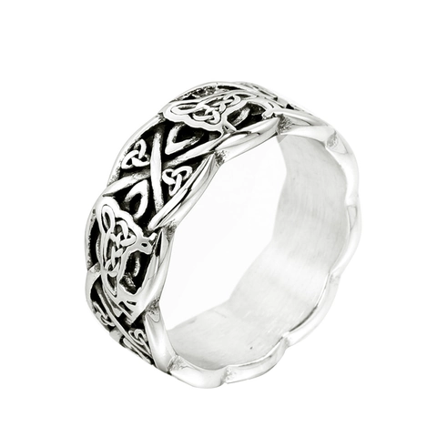 Anello in Acciaio Inossidabile con Lupo Celtico e Nodo Eterno per Uomo Gioielli Viking Gothic Punk Geometrico Lucido