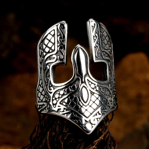Anello da Uomo Vintage in Acciaio Inossidabile Maschera Spartana Punk Elmo Vichingo Armatura Guerriero Anello da Dito Gioielli