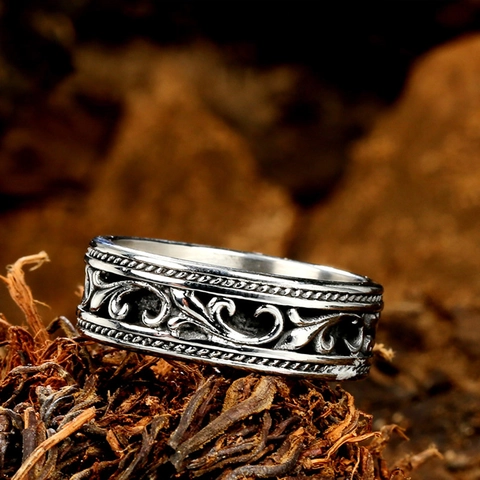 Anello a Fascia Larga in Acciaio Inossidabile con Motivo a Volute Croce e Ancora per Uomo Donna Gioielli Moda Retro Punk