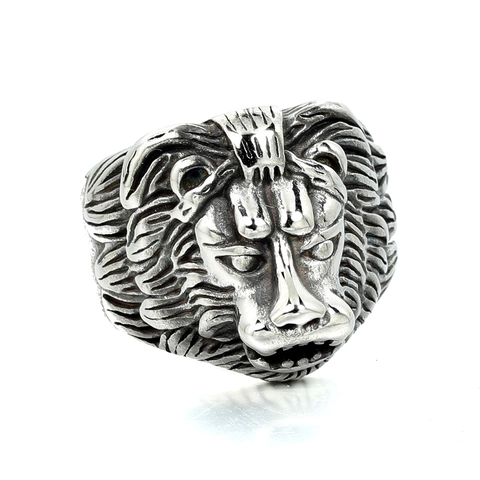 Anello Testa di Leone in Acciaio Inossidabile 316L Vintage per Uomo Punk Hip Hop Motivo Animale Intagliato Gioielli Biker