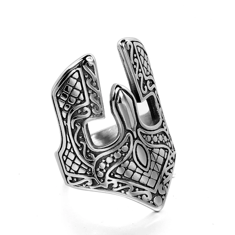Anello da Uomo Vintage in Acciaio Inossidabile Maschera Spartana Punk Elmo Vichingo Armatura Guerriero Anello da Dito Gioielli