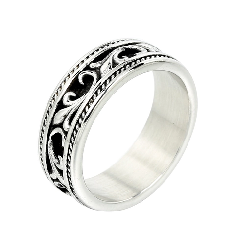 Anello a Fascia Larga in Acciaio Inossidabile con Motivo a Volute Croce e Ancora per Uomo Donna Gioielli Moda Retro Punk